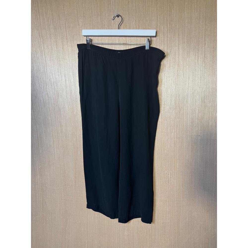 Eileen Fisher Womens Black 100% Silk Wide Leg Elastic Waist Pants Size S